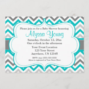 Grey Teal Chevron Invitation