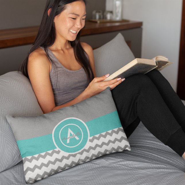 Grey Teal Chevron Lumbar Cushion (Creator Uploaded)