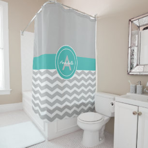 Grey Teal Chevron Shower Curtain