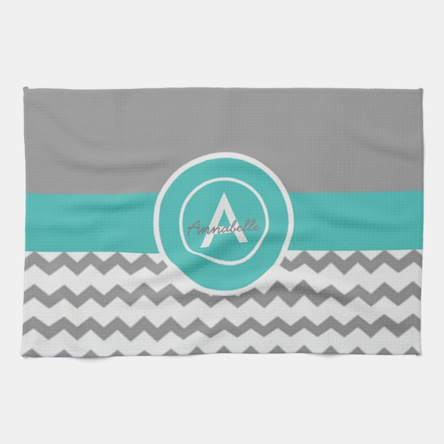 Grey Teal Chevron Tea Towel (Horizontal)