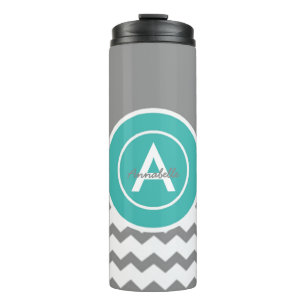 Grey Teal Chevron Thermal Tumbler