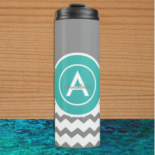 Grey Teal Chevron Thermal Tumbler
