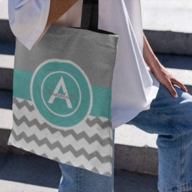 Grey Teal Chevron Tote Bag (Creator Uploaded)