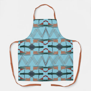 Grey Teal Copper on Aqua Zig-zag Southwest Tiers Apron