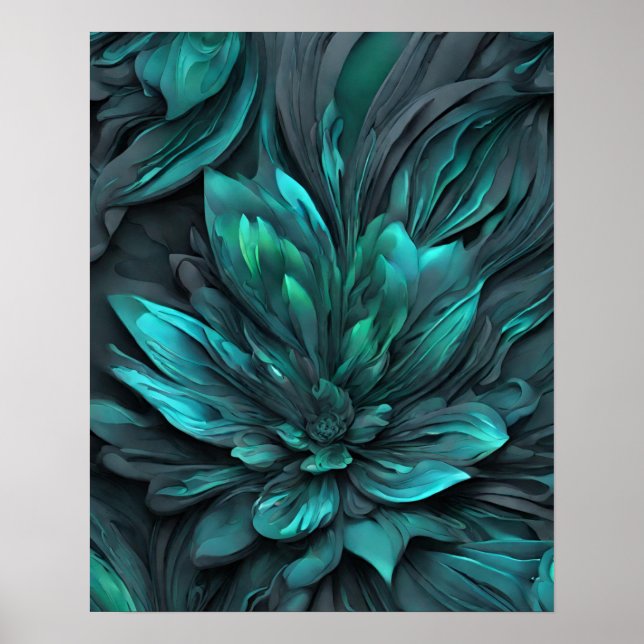 GREY TEAL FLOWER ART POSTER (Front)