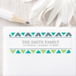Grey Teal Green Zigzag Tribal Pattern Return Address Label
