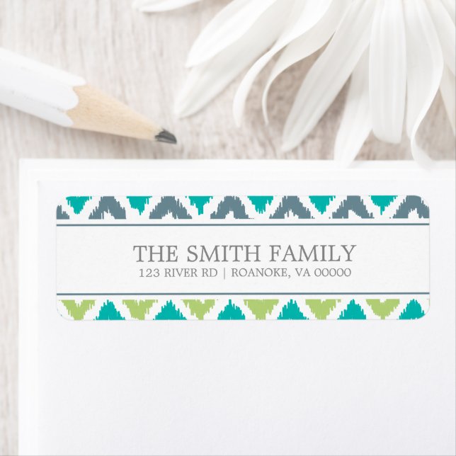 Grey Teal Green Zigzag Tribal Pattern Return Address Label (Insitu)