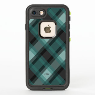 Grey & Teal Plaid Custom Initials