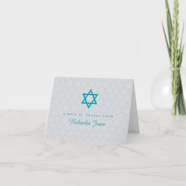 Grey Teal Star of David Bat Mitzvah Thank You (Front)