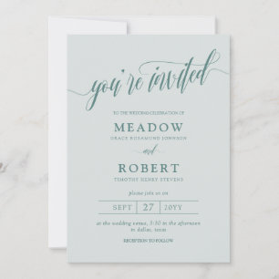 Grey & Teal Typography Informal 2 in 1 Wedding Invitation