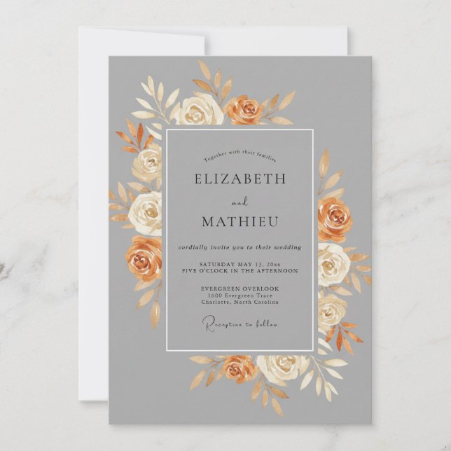 Grey Terracotta Rose Wedding Invitation (Front)
