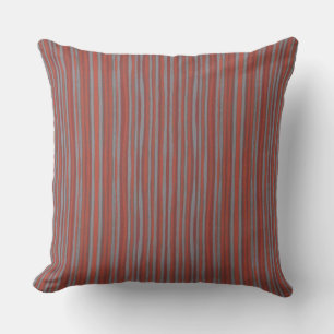 Grey & terracotta stripes, pattern narrow stripe cushion