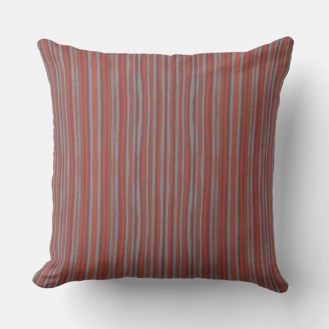 Grey & terracotta stripes, pattern narrow stripe cushion (Front)