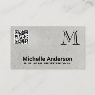 Grey Texture Monogram QR Code Business Card