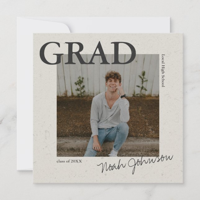 Grey Textured Effect Graduation Photo Invitation (Front)