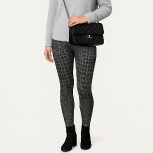 Grey Textured Faux Crocodile    Leggings