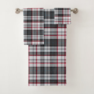Grey textured tartan plaid bath towel set