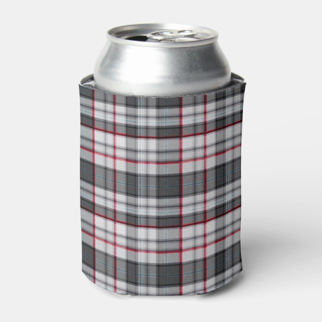 Grey textured tartan plaid  can cooler (Can Front)