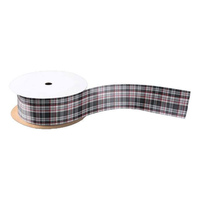 Grey textured tartan plaid  satin ribbon (Spool)