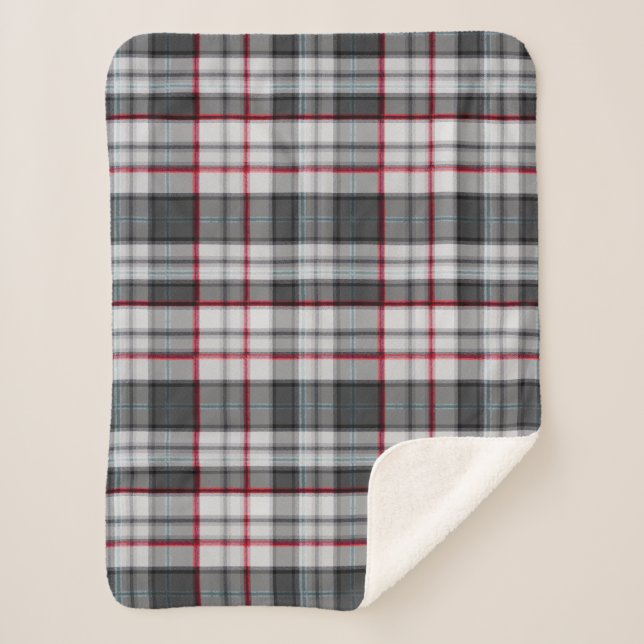 Grey textured tartan plaid  sherpa blanket (Front)