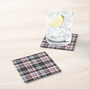 Grey textured tartan plaid  square paper coaster