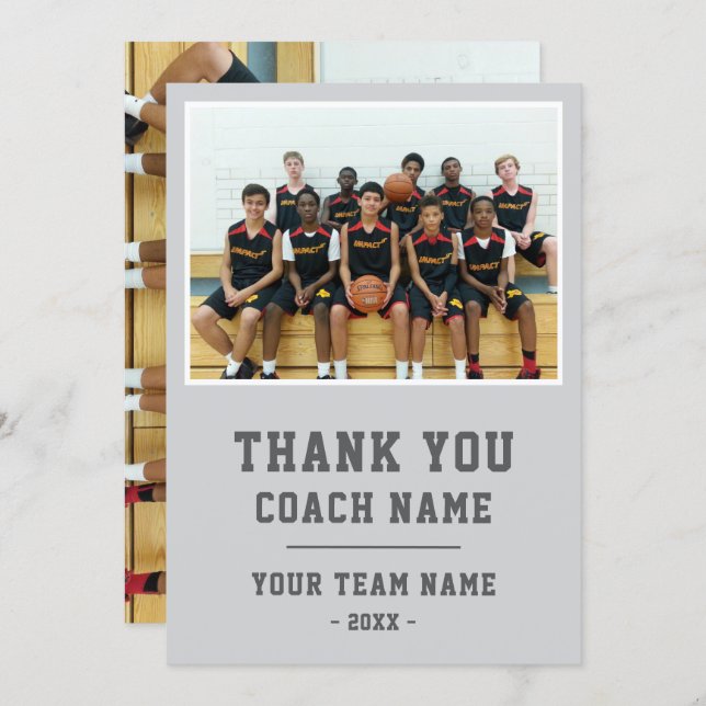 Grey Thank you Coach Card Team Name Photo (Front/Back)