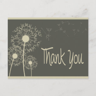 Grey Thank You Dandelion Floral Greeting Post Card