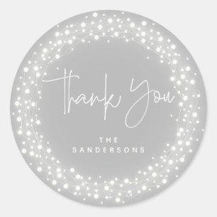 Grey Thank You Sparkling Lights Christmas Classic Round Sticker