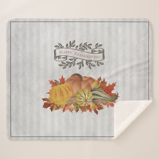 Grey Thanksgiving Pumpkins and Squash Sherpa Blanket (Front (Horizontal))