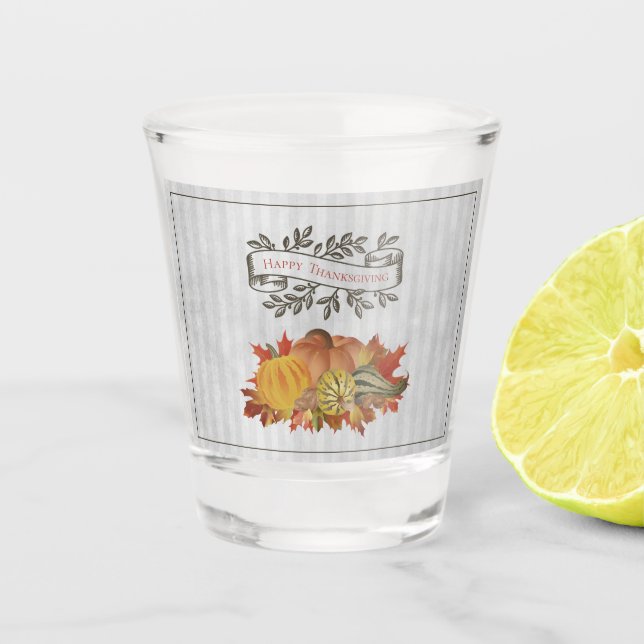 Grey Thanksgiving Pumpkins and Squash Shot Glass (Front)