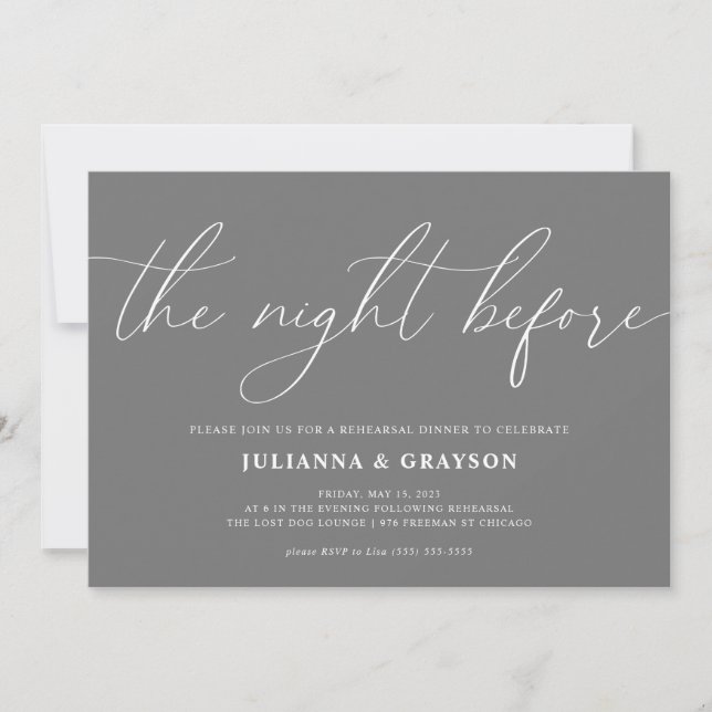 Grey The Night Before Wedding Rehearsal Dinner Invitation (Front)