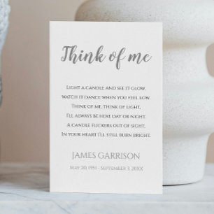 Grey Think Of Me Celebration of Life Candle Place Card