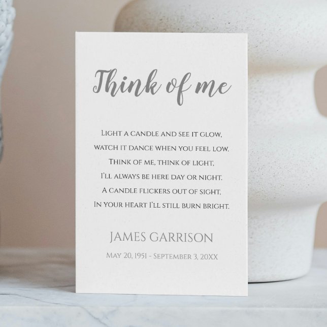 Grey Think Of Me Celebration of Life Candle Place Card (Creator Uploaded)