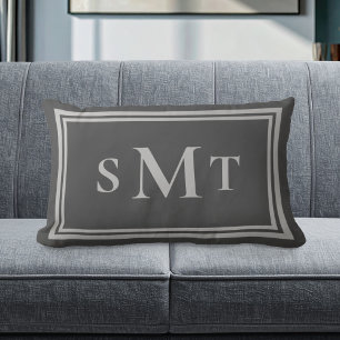 Grey Three Letter Monogram Lumbar Cushion