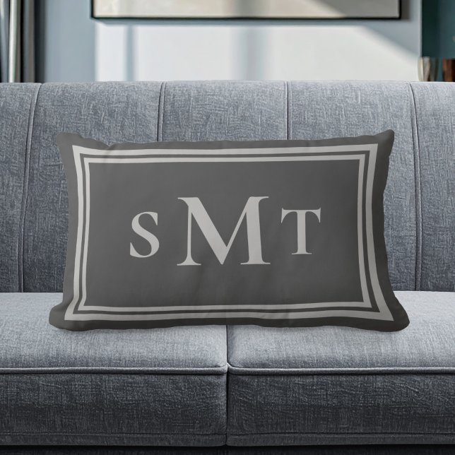 Grey Three Letter Monogram Lumbar Cushion (Creator Uploaded)
