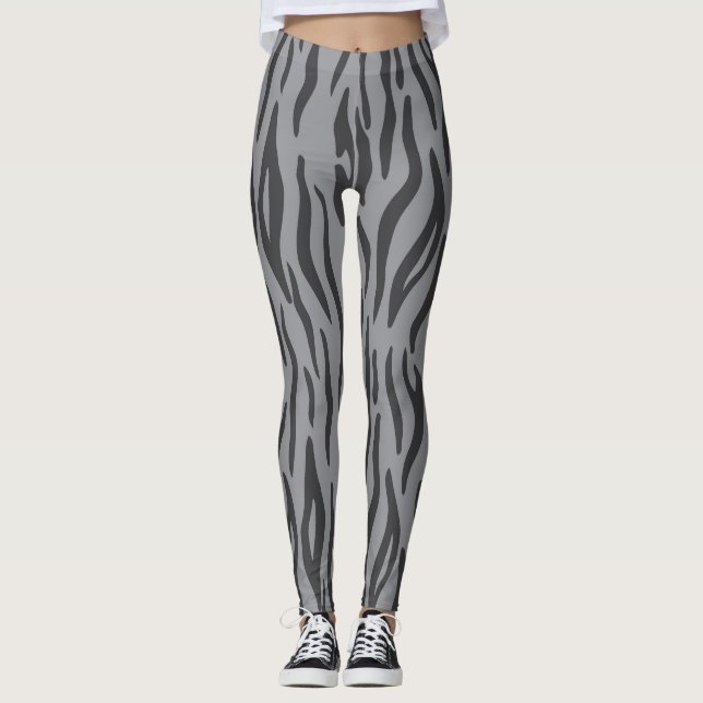 Grey Tiger Animal Print Women's Leggings (Front)