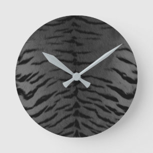 Grey Tiger Skin Print Round Clock