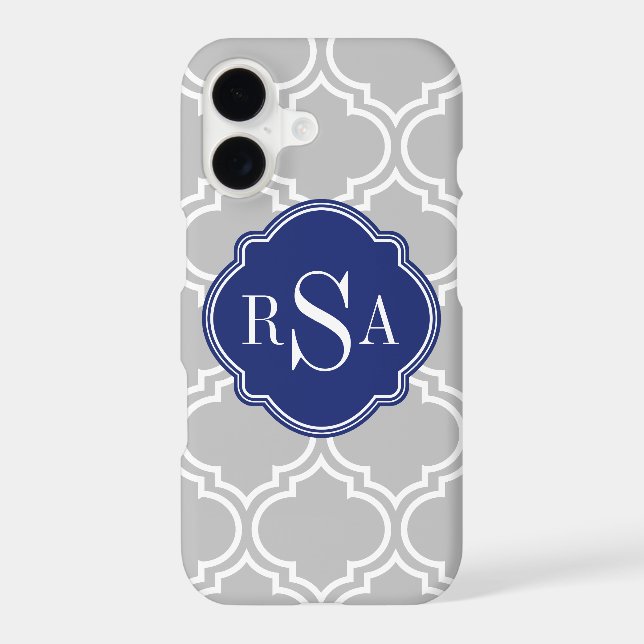 Grey Tile Lattice Pattern Blue Monogram (Back)