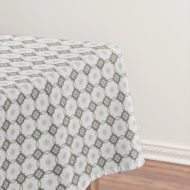 Grey Tiled Diamond Square Pattern Tablecloth (In Situ)