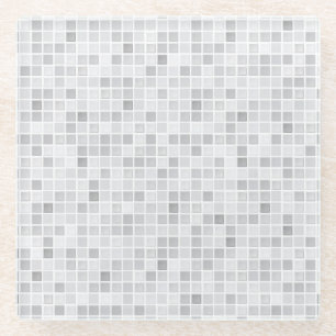 Grey Tiles Pattern Glass Coaster