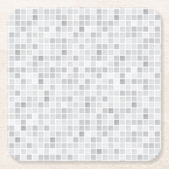 Grey Tiles Pattern Square Paper Coaster (Front)