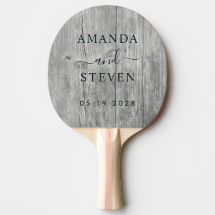 Grey Timber Couple Names with Wedding Date Ping Pong Paddle