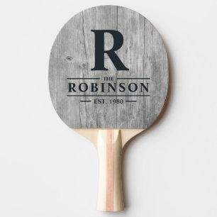 Grey Timber Family Name & Initial Ping Pong Paddle