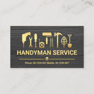 Grey Timber Gold Handyman Tools Business Card