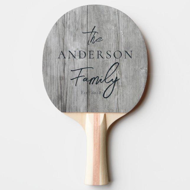 Grey Timber Hand Written Family Name Ping Pong Paddle (Back)