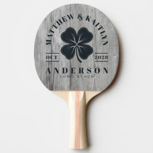 Grey Timber Irish Lucky Clover Wedding Crest Ping Pong Paddle