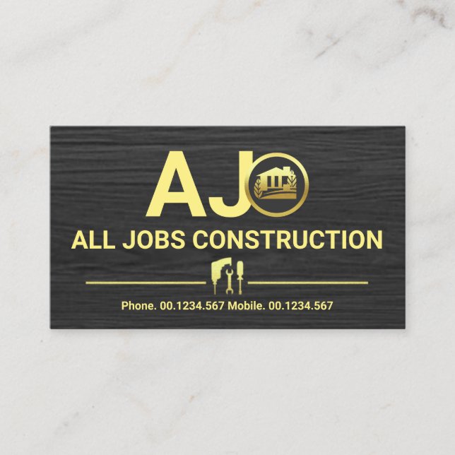Grey Timber Monogram Construction Business Card (Front)