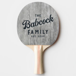 Grey Timber Retro Family Name & Year Ping Pong Paddle