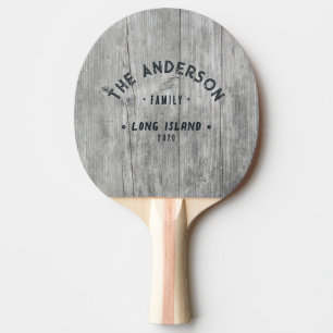 Grey Timber Vintage Seaside Family Name Ping Pong Paddle