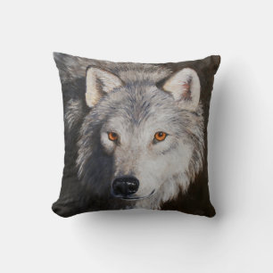 Grey Timber Wolf Face Cushion